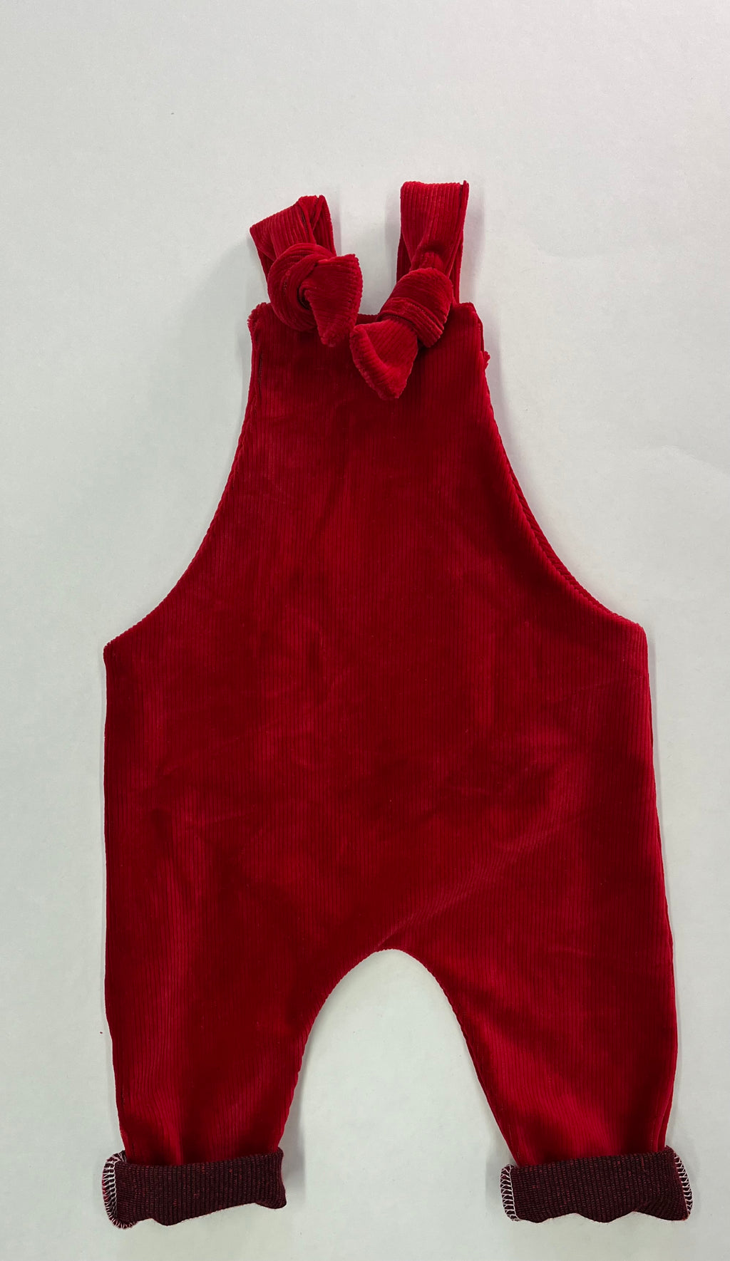 Red Corduroy Knotted Pant Romper