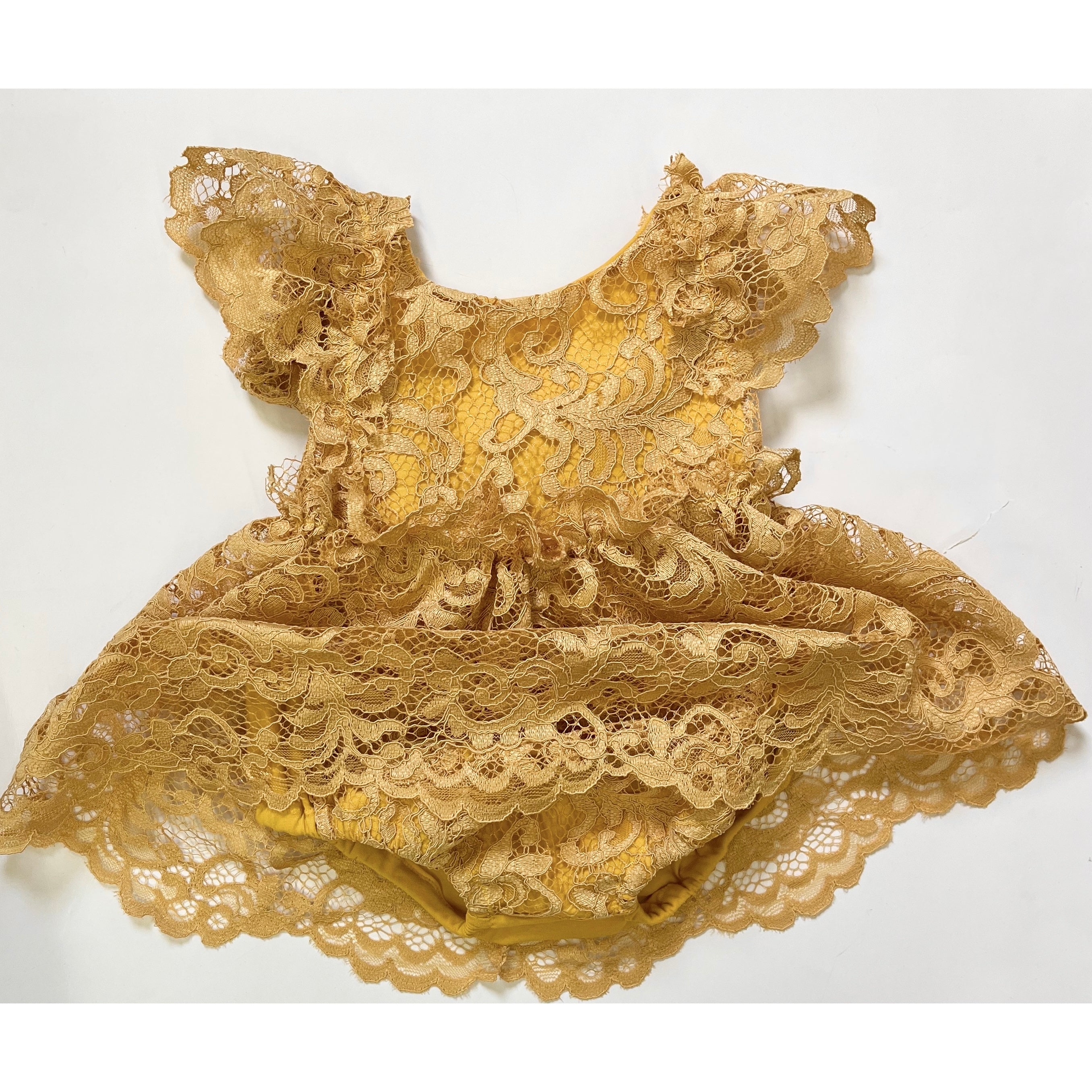 Gold Lace Skirted Ruffle Romper