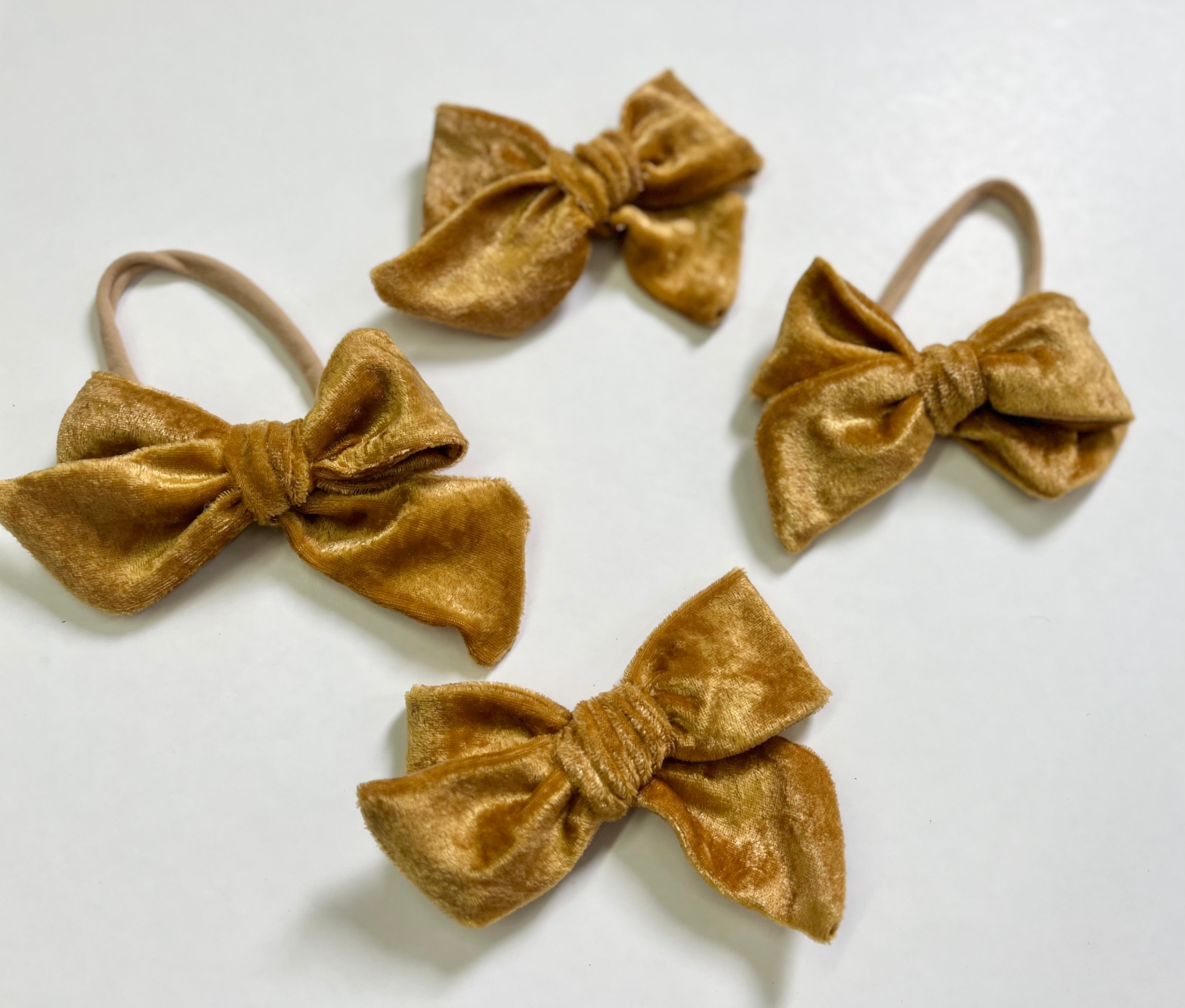 Gold Velour Handtied Bow