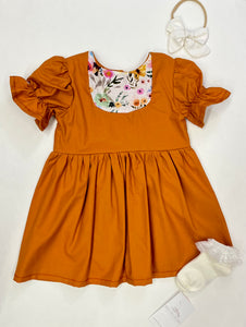 Rust & Floral Bib Dress