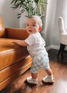 Blue Checkered Biker Shorties